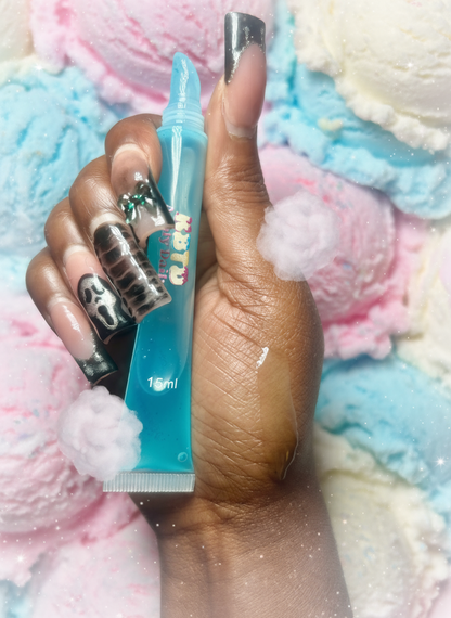 Sugar Kisses organic vegan lip gloss with cotton candy flavor and shiny finish