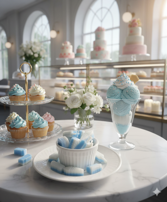 Mini Soap Pack with 4 ice cream cone shaped frosted bars in lavender, fresh powder and sweet scents